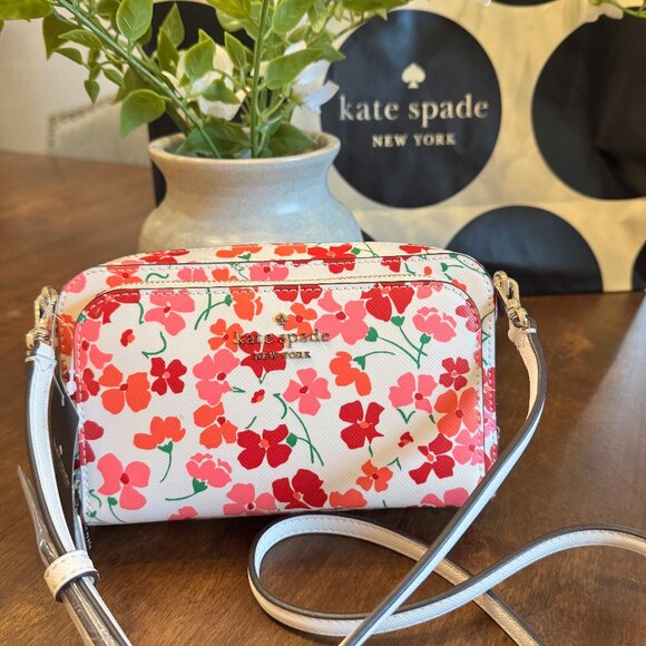 Kate Spade Staci Sunny Floral Dual Zip Around Crossbody Pink Multi KG471